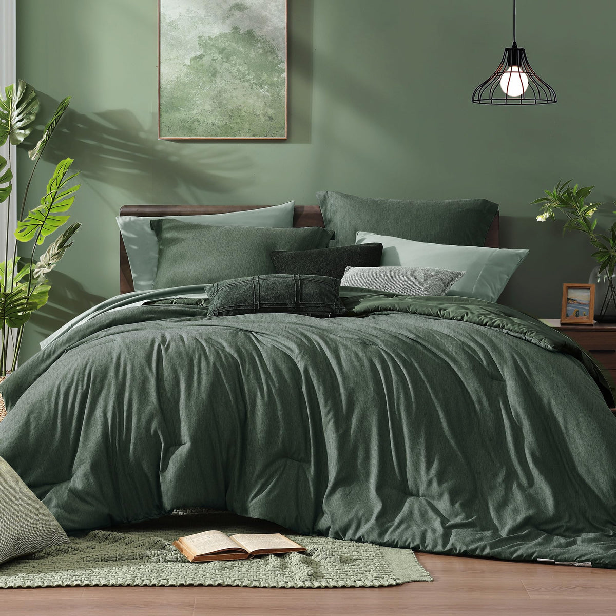 Monbix Queen Comforter Set Deep Forest 7 Pieces Bed in a Bag
