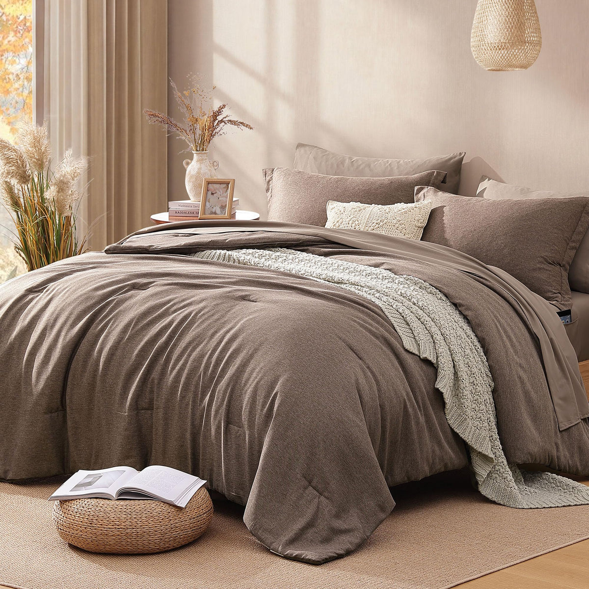 King Bedding Set - 7 Pieces Green Comforter Set King Size Soft Bed in a Bag