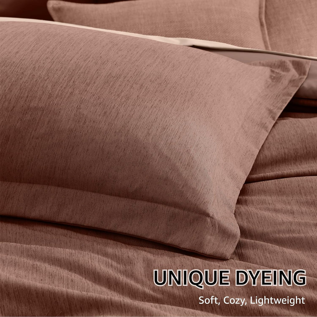 Monbix Queen Comforter Set 7 Pieces Terracotta Cationic Dyeing Bed in a Bag