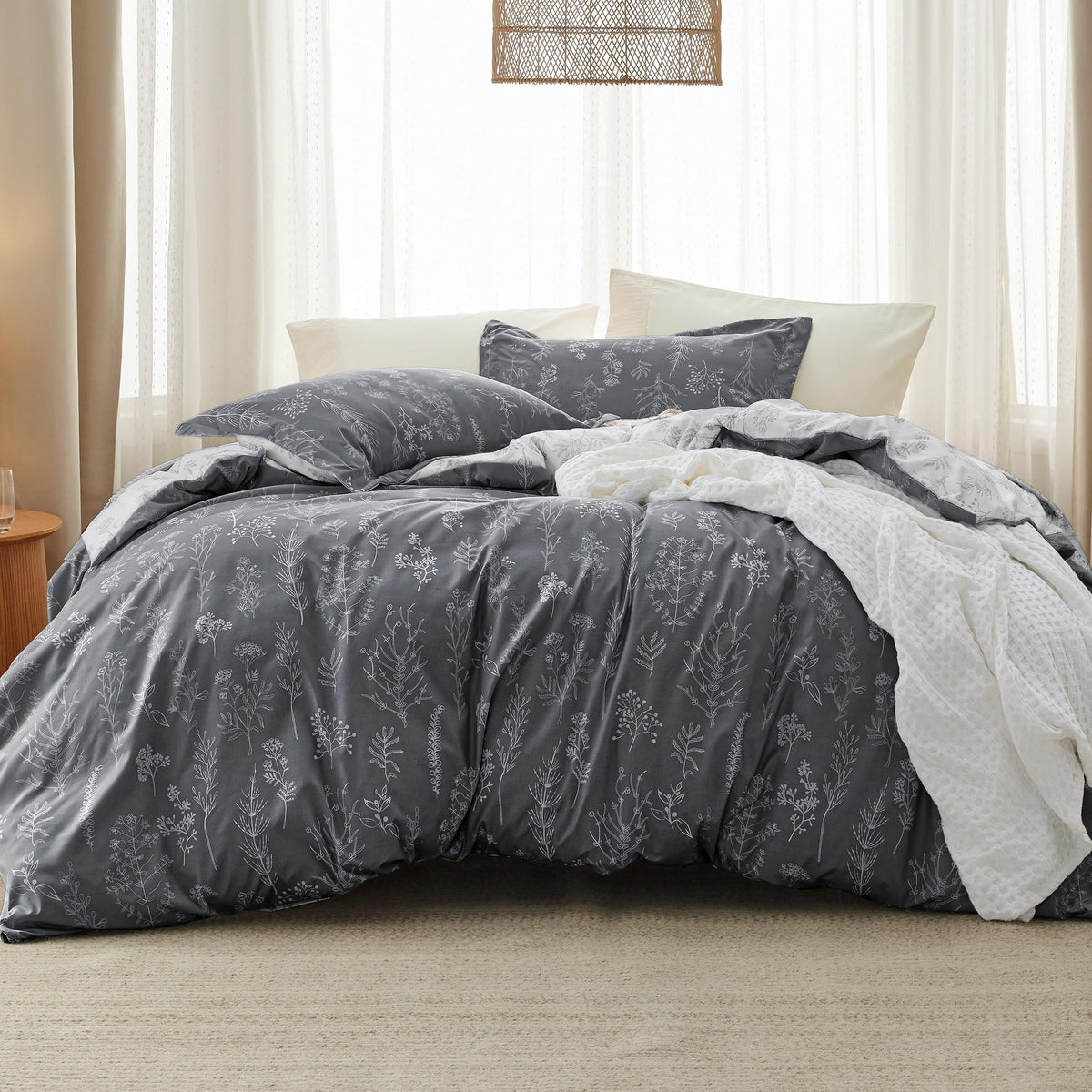 Bedsure Floral Comforter Set Cute Bedding Set California King Sage Green