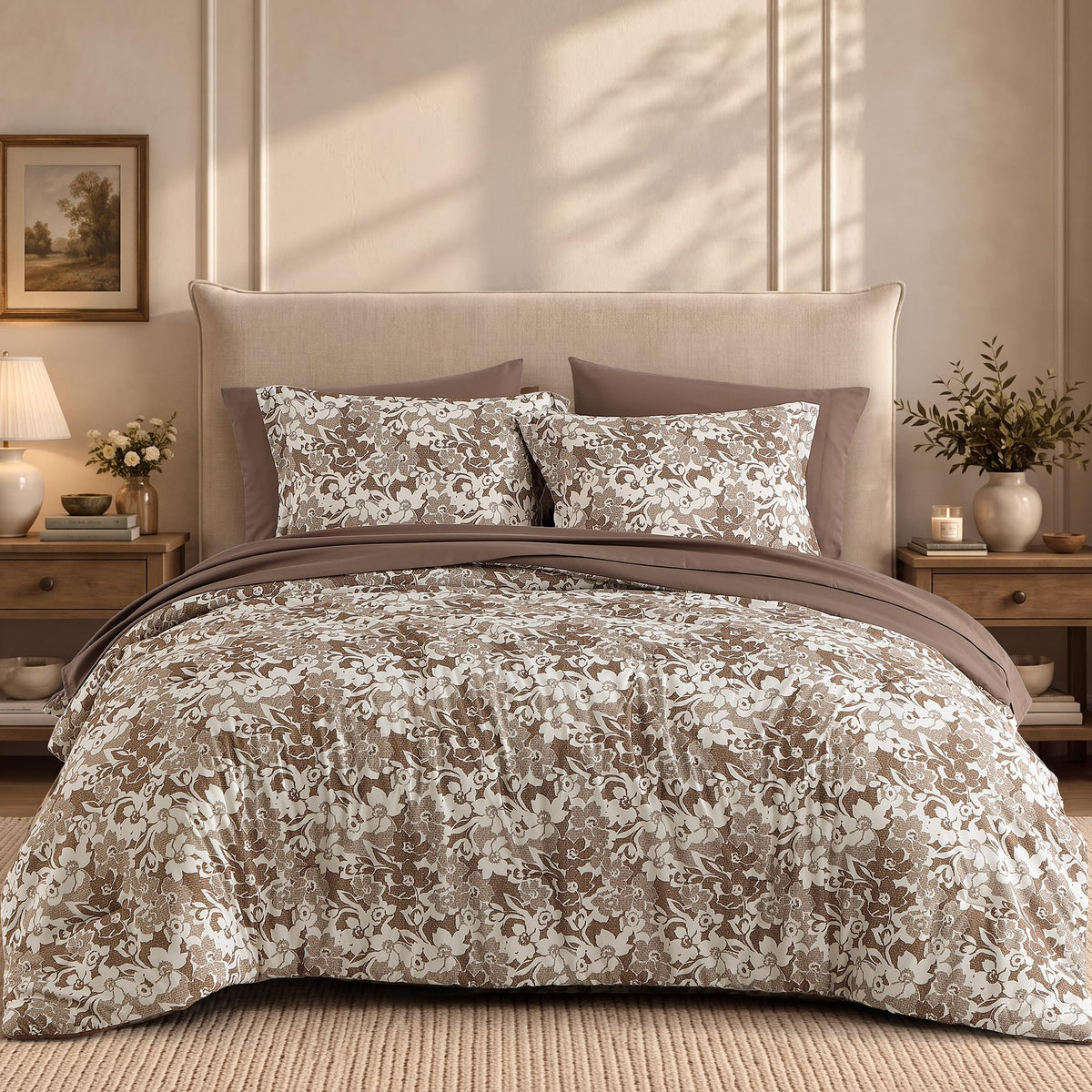 BLOOMHAVEN King Size Comforter Set-7 Pieces Blue Floral Bed in a Bag King