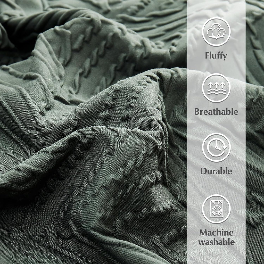 King Size Comforter Set- 7 Pieces Dark Green Bed in a Bag King Bedding Sets