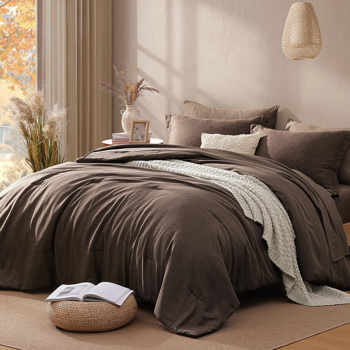 King Bedding Set - 7 Pieces Green Comforter Set King Size Soft Bed in a Bag