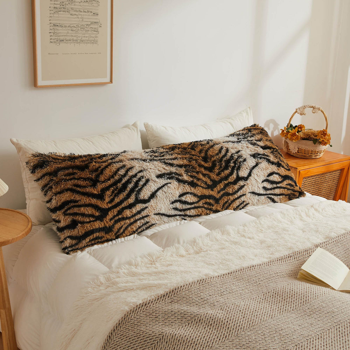 XeGe 20x54 Fluffy Faux Fur Leopard Print Body Pillow Cover, Cheetah Brown