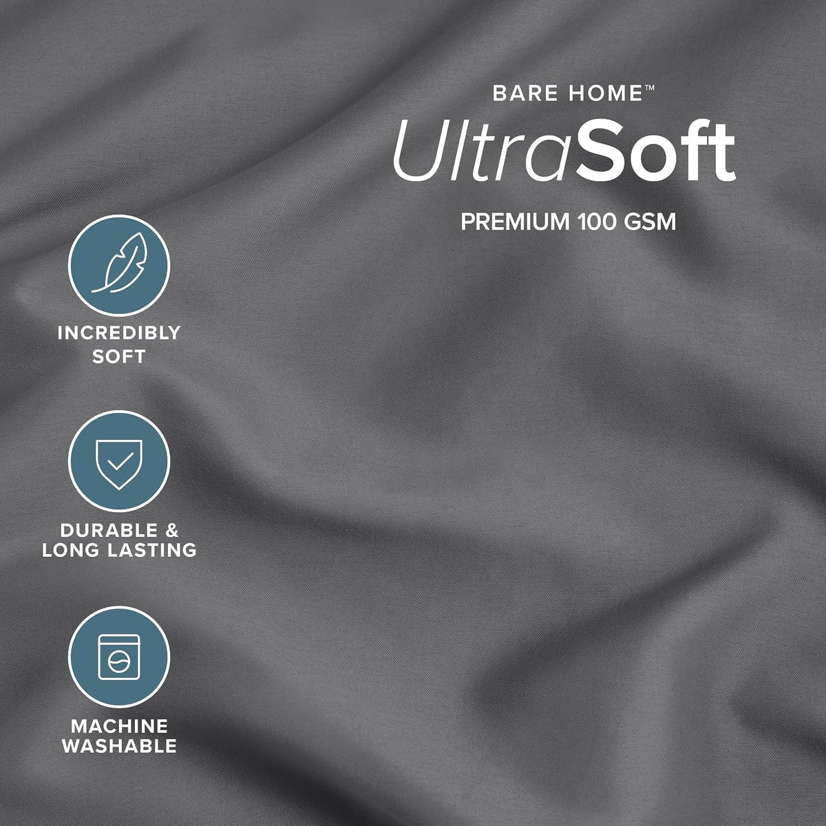 Bare Home Pillowcases Open End (Standard Set of 2, Grey)