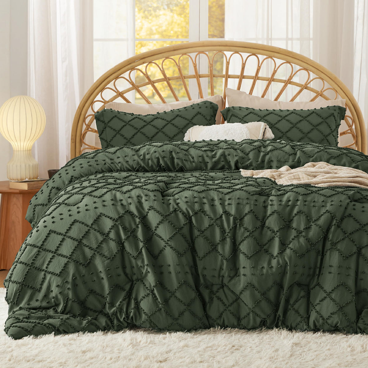 Bedsure Boho Tufted Beige Comforter Set, Oversized King