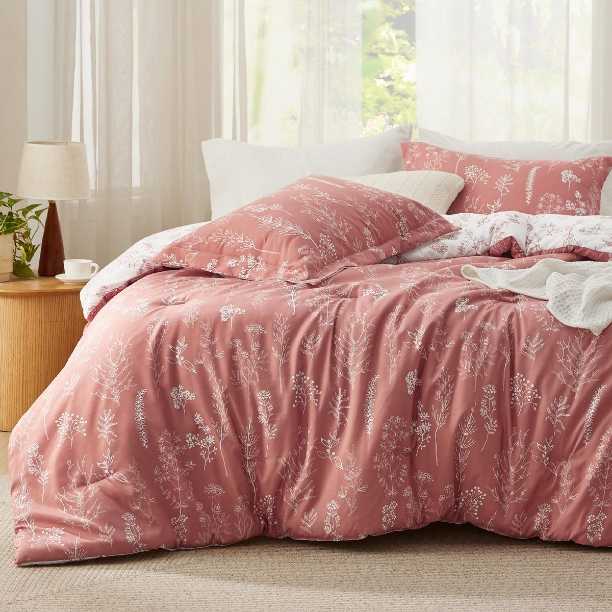 Bedsure Floral Comforter Set Cute Bedding Set California King Sage Green