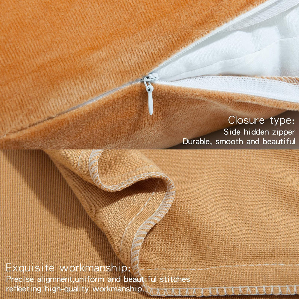 NTBAY King Velvet Pillowcases, Set of 2, Zipper, Camel