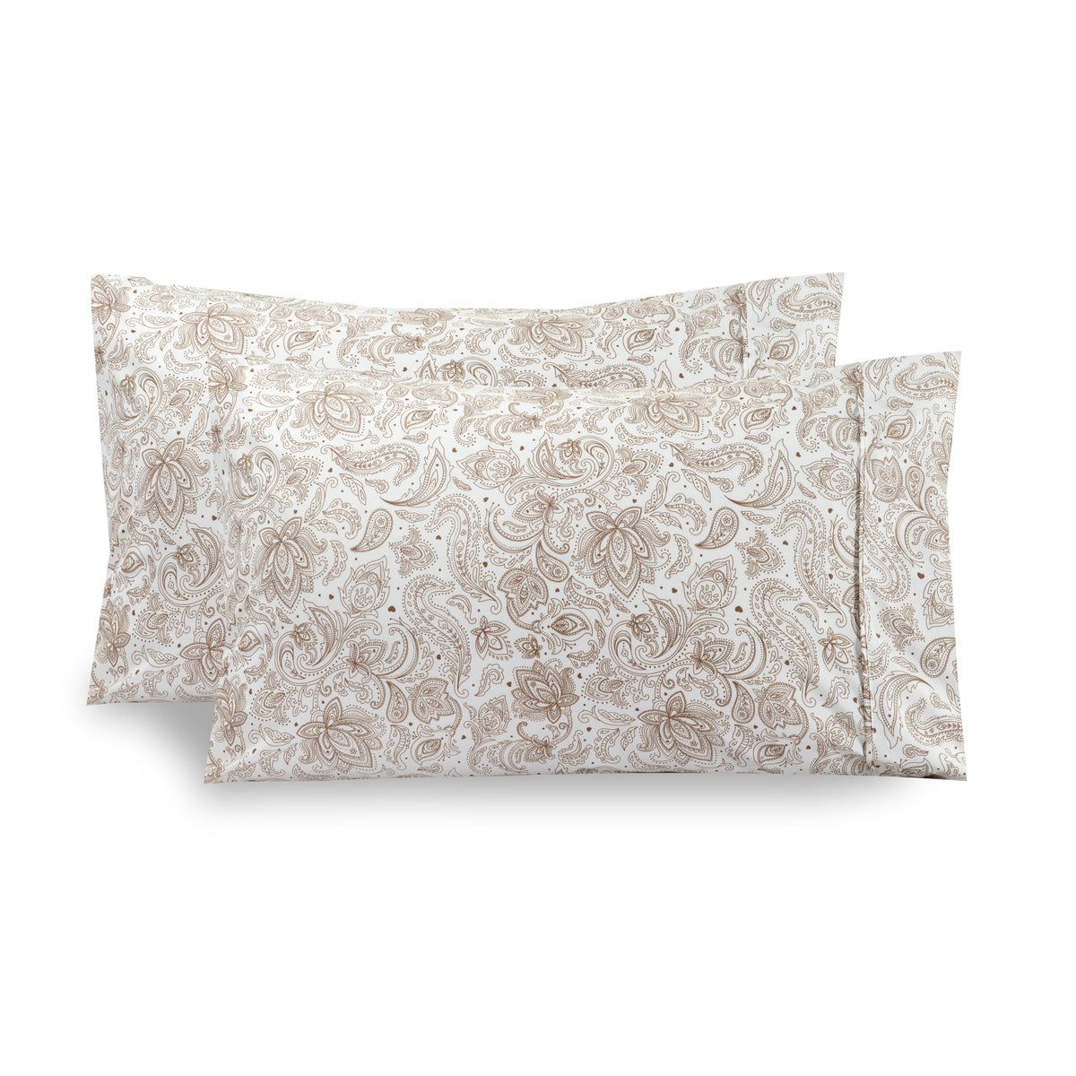 Elegant Comfort Ultra Soft Set of 2 Floral Print Pillowcases - 1500 Premium Hotel Quality Microfiber, Soft and Smooth Envelope Closure 2-Piece Pillow Covers - Standard/Queen, Paisley Gray
