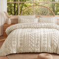 MR&HM Queen Comforter Set 7 Pieces, Fluffy Tufted Boho Beddding Set Beige