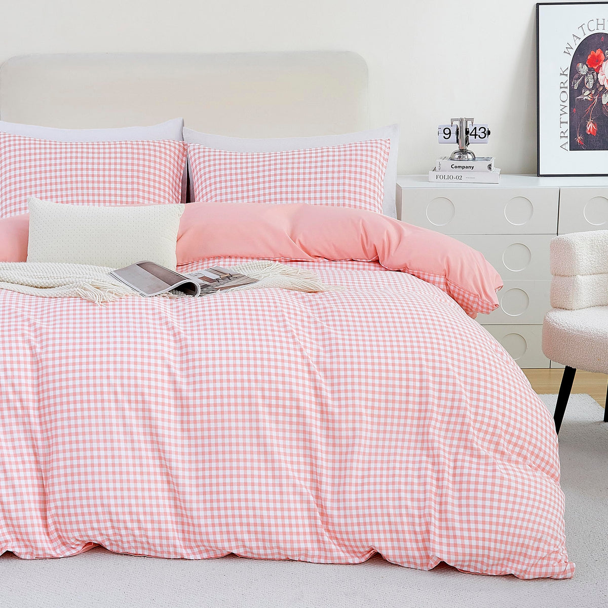 Oli Anderson King Comforter Set, Blue Gingham, Reversible, 3 Pieces
