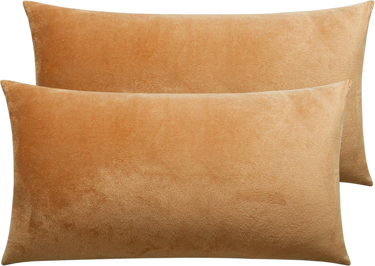 NTBAY King Velvet Pillowcases, Set of 2, Zipper, Camel