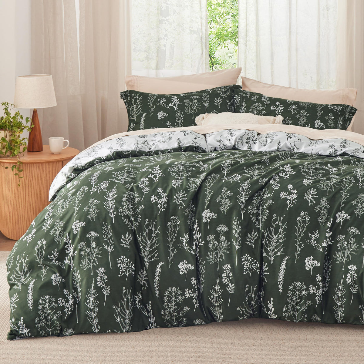 Bedsure Floral Comforter Set Cute Bedding Set California King Sage Green