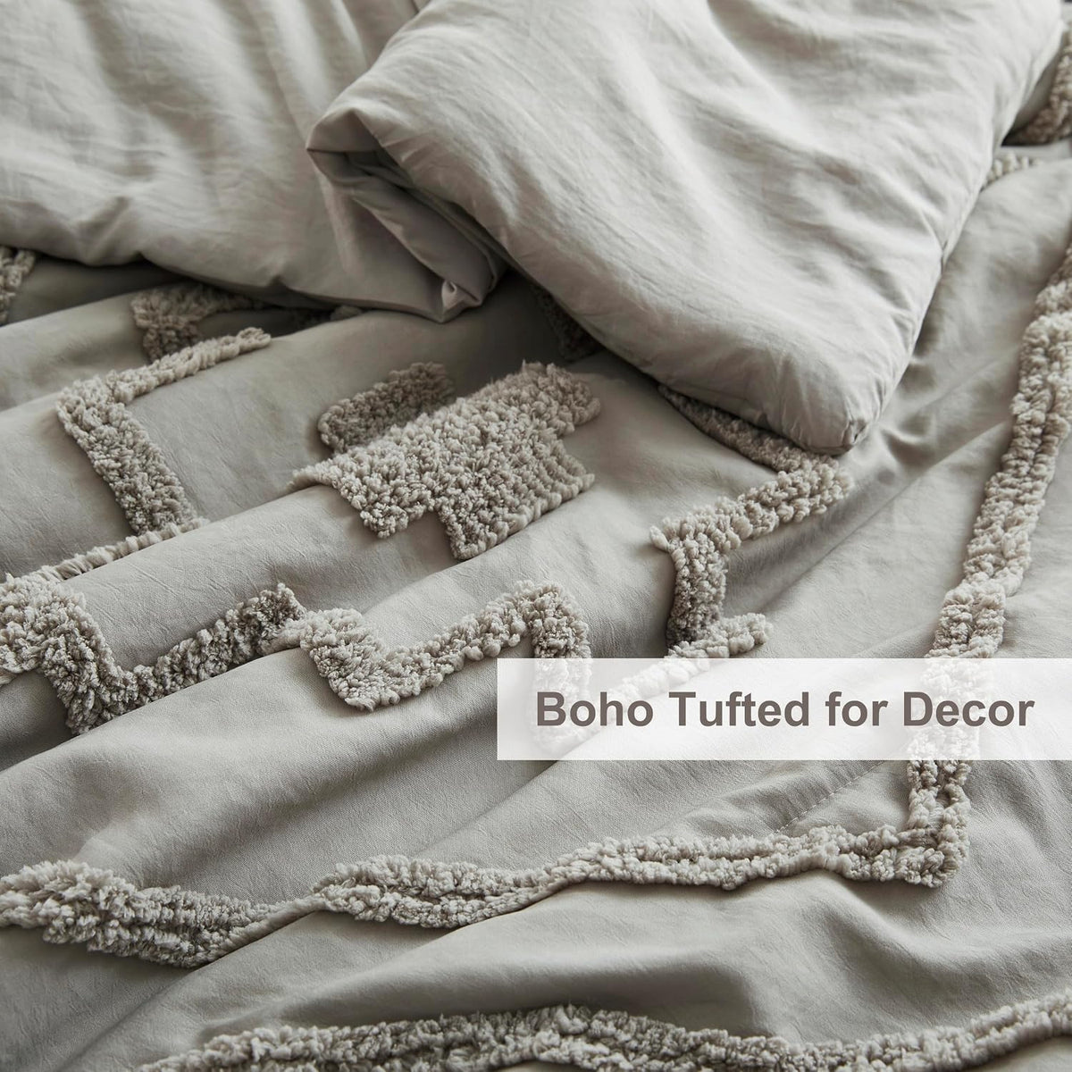 Oli Anderson Tufted Boho Queen Comforter Set, Grey, 3 Pieces