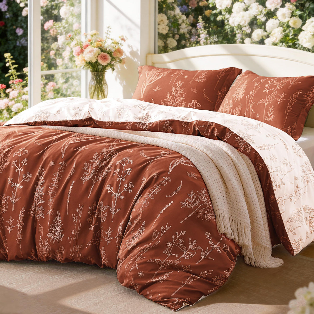 Love's cabin Floral Comforter Set Cute Bedding Full Reversible 3Pcs Pink