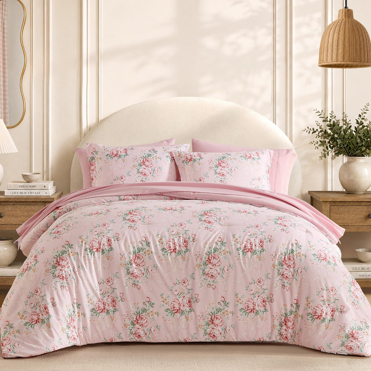 BLOOMHAVEN King Size Comforter Set-7 Pieces Blue Floral Bed in a Bag King
