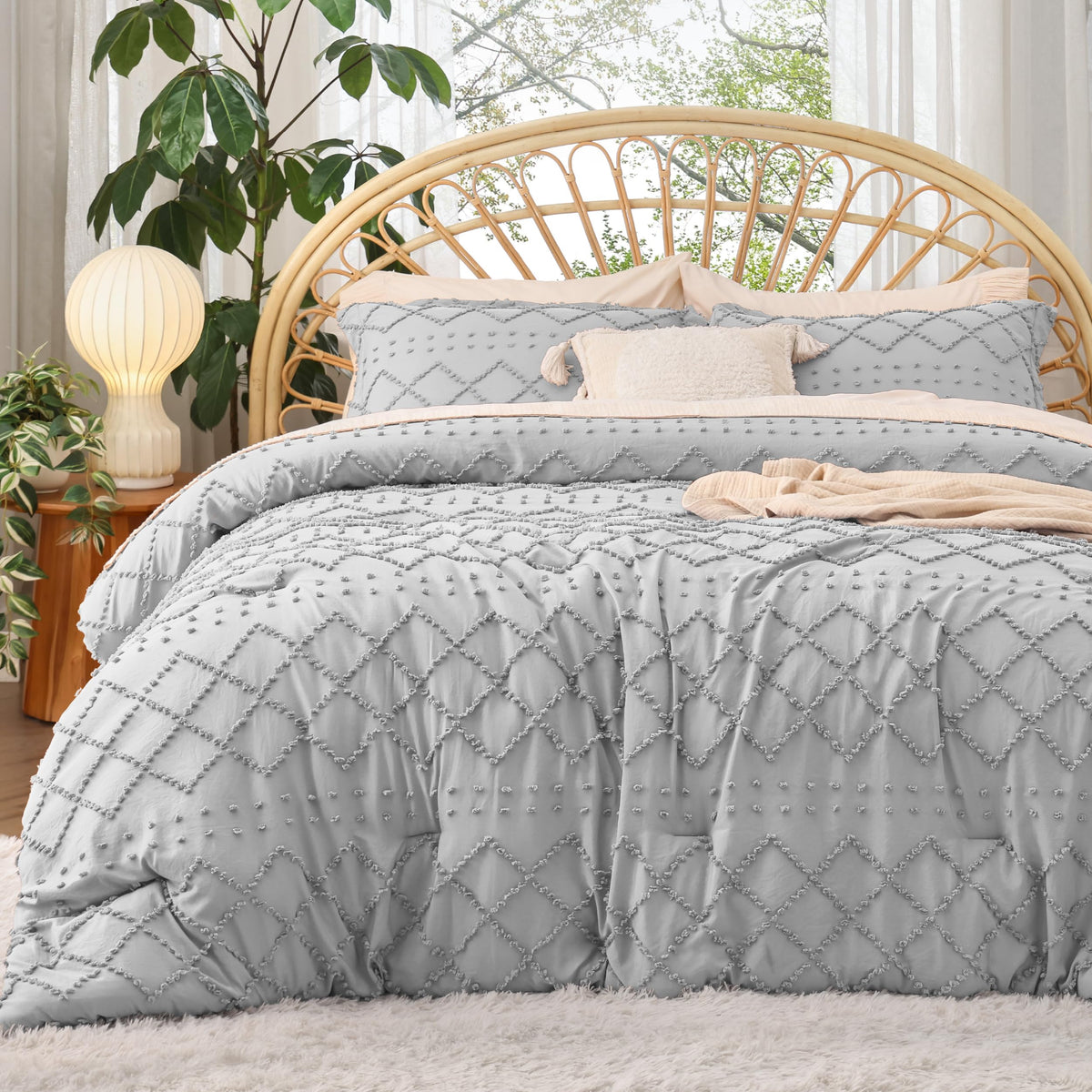 Bedsure Boho Tufted Beige Comforter Set, Oversized King