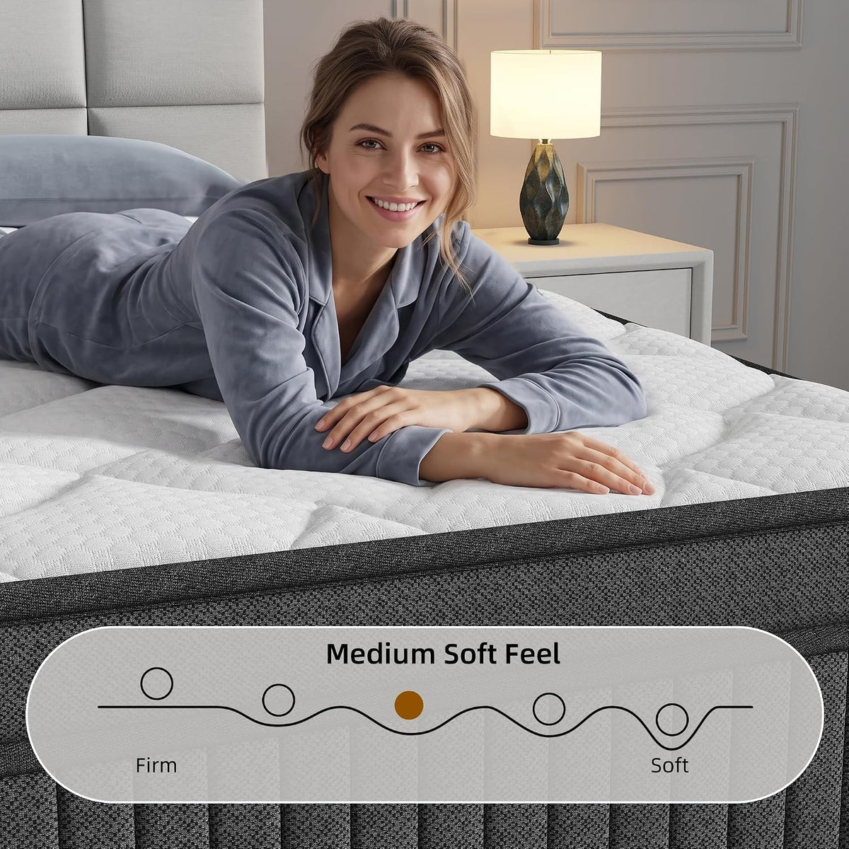 12 Inch Queen Size Mattress, Individually Wrapped Pocket Spring Mattress in a Box, Medium Firm, Breathable Skin Friendly Knit Cover with Fireproof Sponge, Pressure Relief & Motion Isolation,White