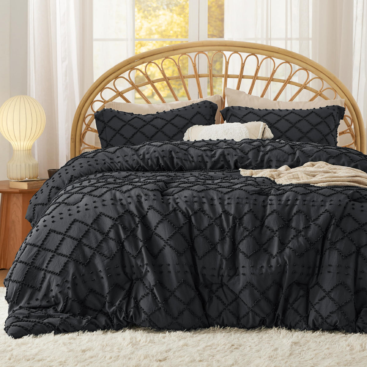 Bedsure Boho Tufted Beige Comforter Set, Oversized King