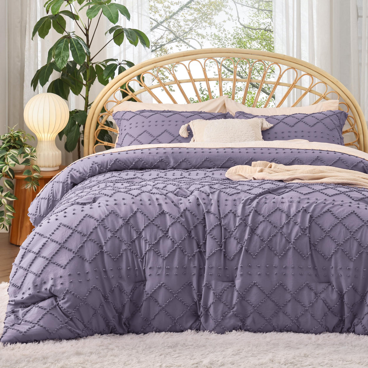 Bedsure Boho Tufted Beige Comforter Set, Oversized King
