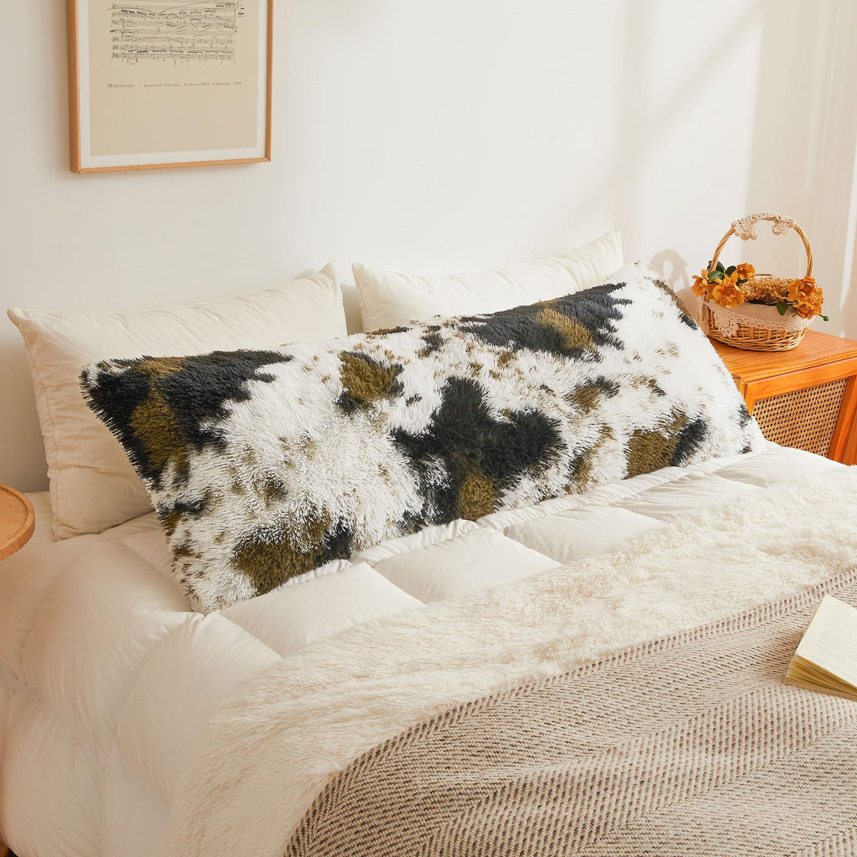 XeGe 20x54 Fluffy Faux Fur Leopard Print Body Pillow Cover, Cheetah Brown
