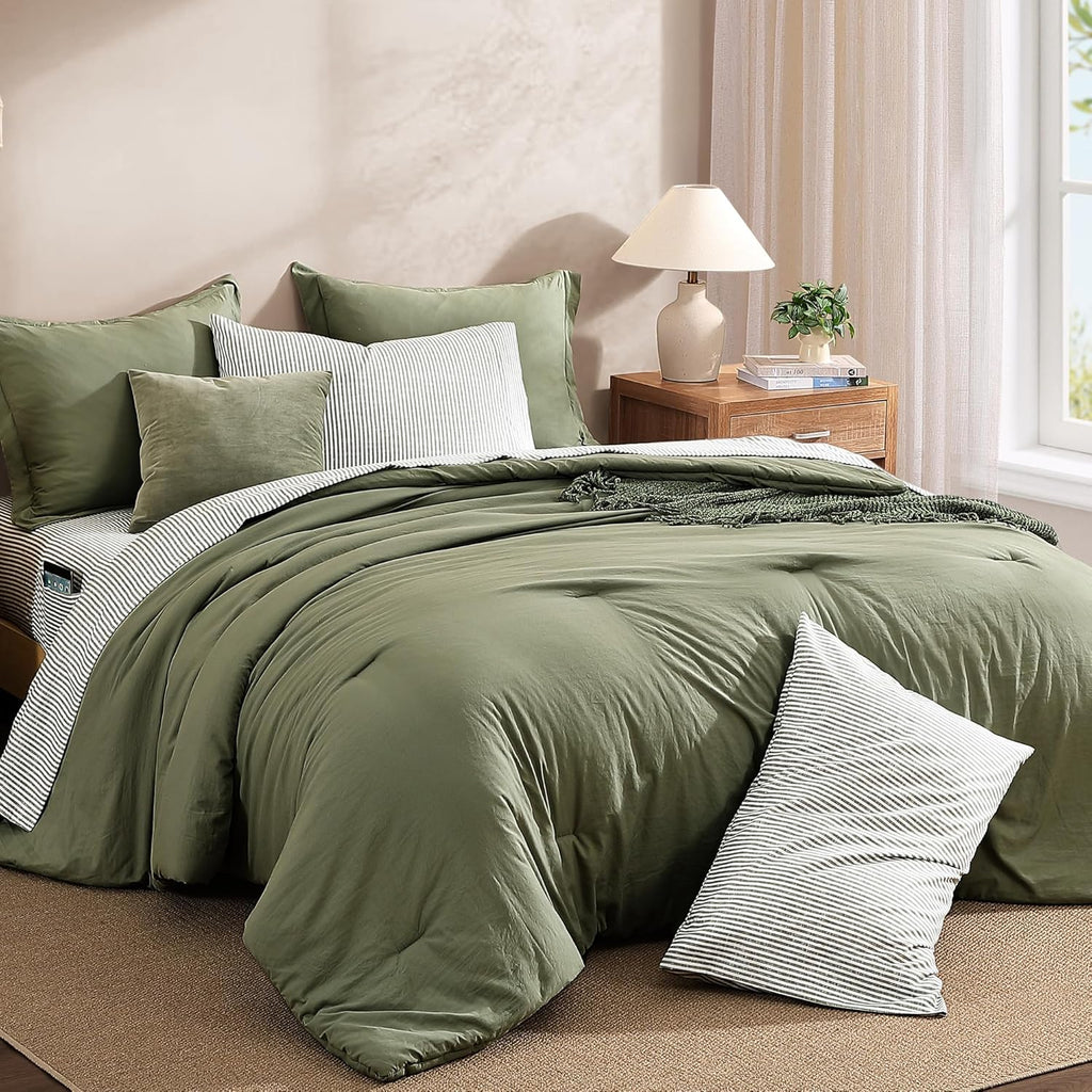 Monbix Queen Comforter Set - 7 Pieces Soft Bed in a Bag Queen Bedding Sets
