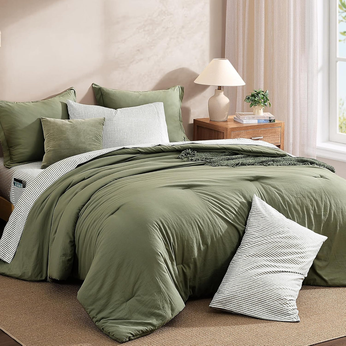 Monbix Queen Comforter Set - 7 Pieces Soft Bed in a Bag Queen Bedding Sets