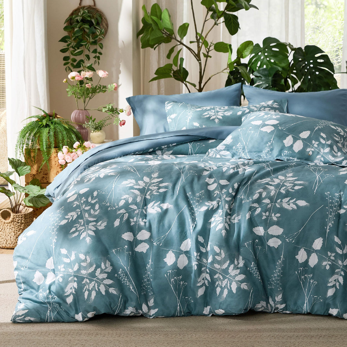 Bedsure Sage Green Queen Comforter Set, Floral Bedding Sets, 7 Piece