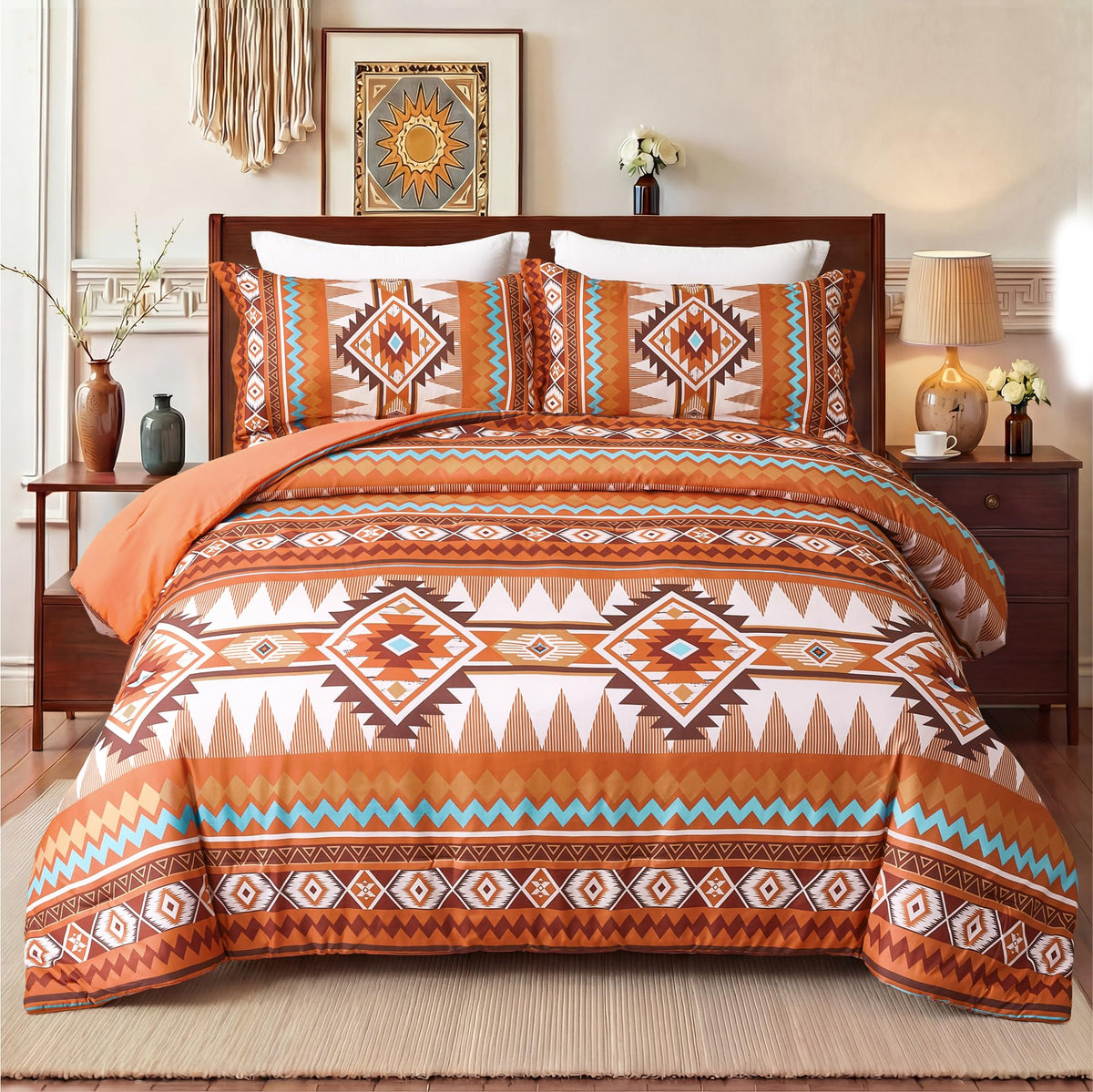 Tyrot Dark Brown King Size Comforter Set – 3 Piece Boho Aztec Western Bedding Sets, Soft Lightweight Comforter for All Seasons, Southwestern Style, 1 Comforter & 2 Pillow Shams