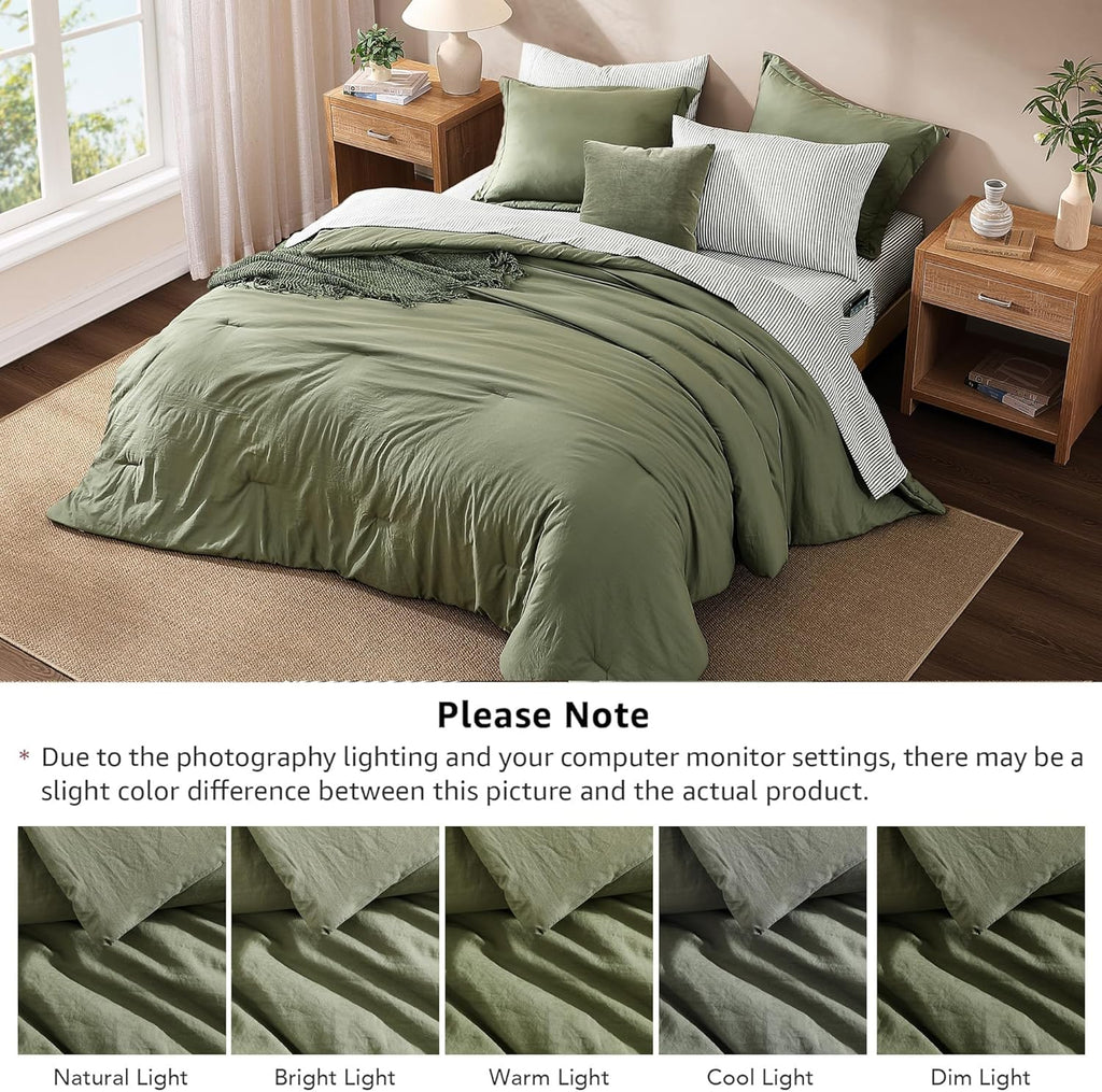 Monbix Queen Comforter Set - 7 Pieces Soft Bed in a Bag Queen Bedding Sets