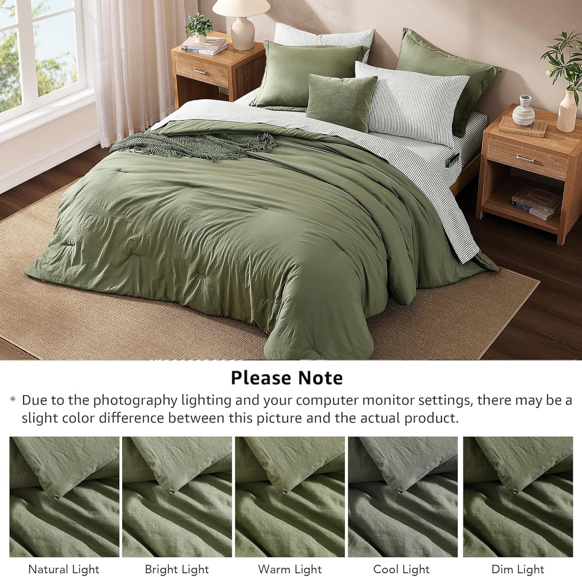 Monbix Queen Comforter Set - 7 Pieces Soft Bed in a Bag Queen Bedding Sets