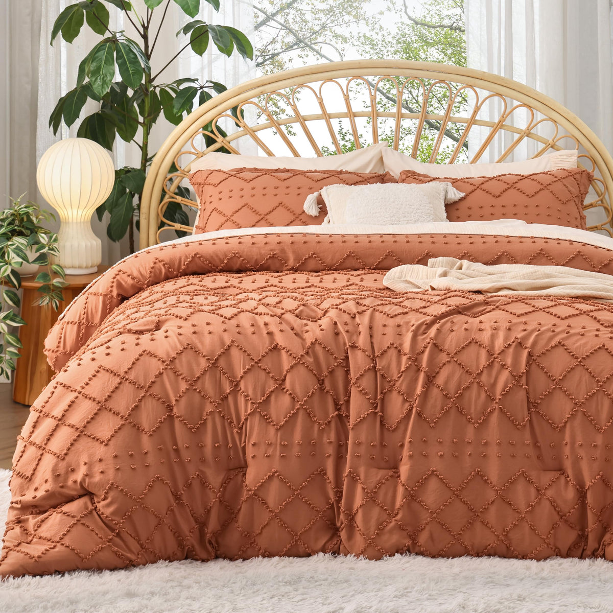 Bedsure Boho Tufted Beige Comforter Set, Oversized King