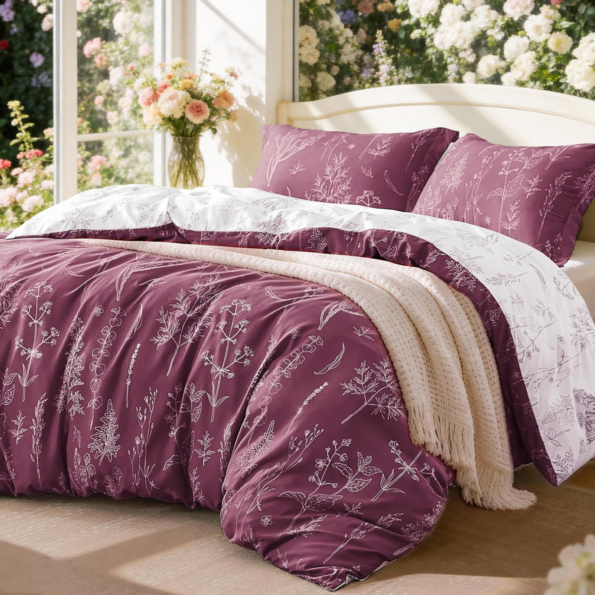 Love's cabin Floral Comforter Set Cute Bedding Full Reversible 3Pcs Pink