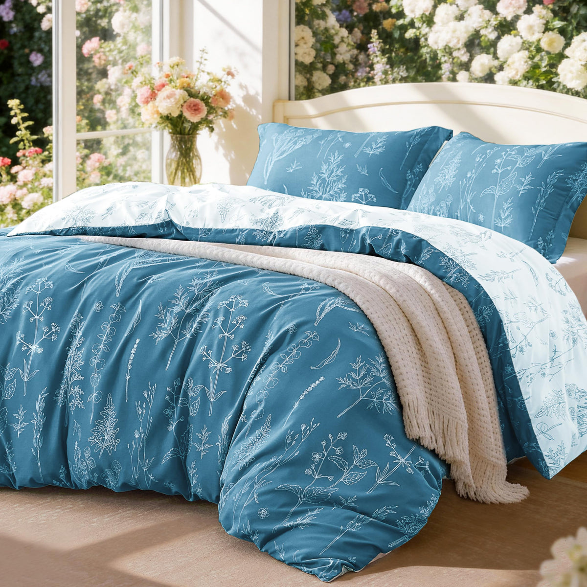 Love's cabin Floral Comforter Set Cute Bedding Full Reversible 3Pcs Pink