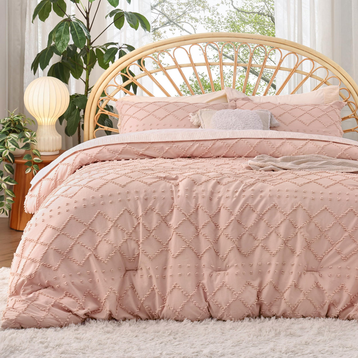 Bedsure Boho Tufted Beige Comforter Set, Oversized King
