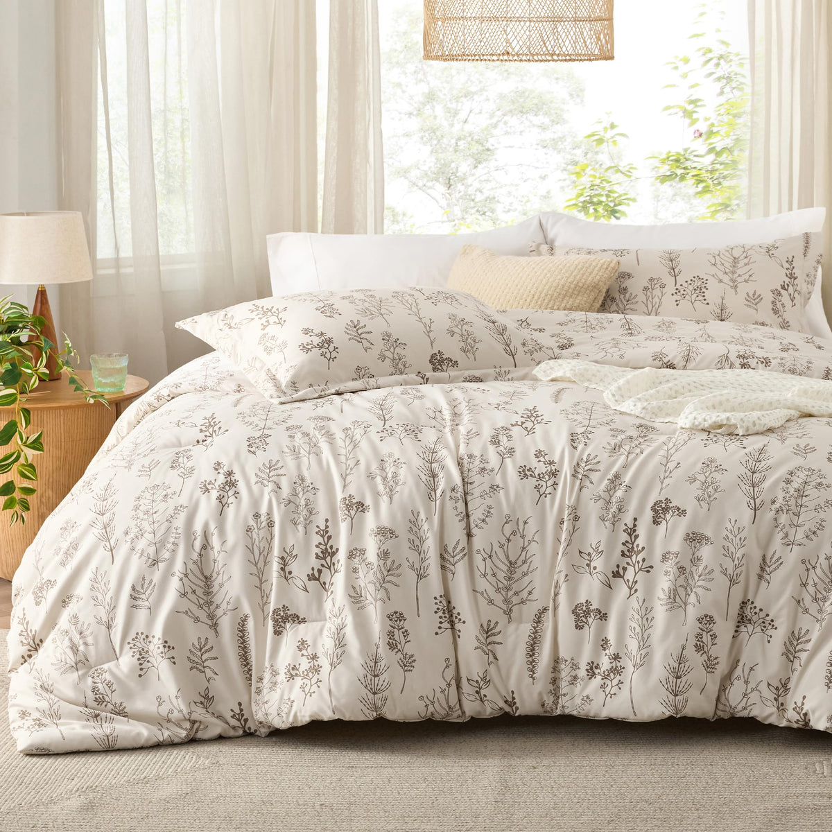 Bedsure Floral Comforter Set Cute Bedding Set California King Sage Green