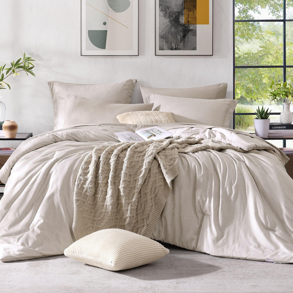 Monbix Queen Comforter Set 7 Pieces Terracotta Cationic Dyeing Bed in a Bag