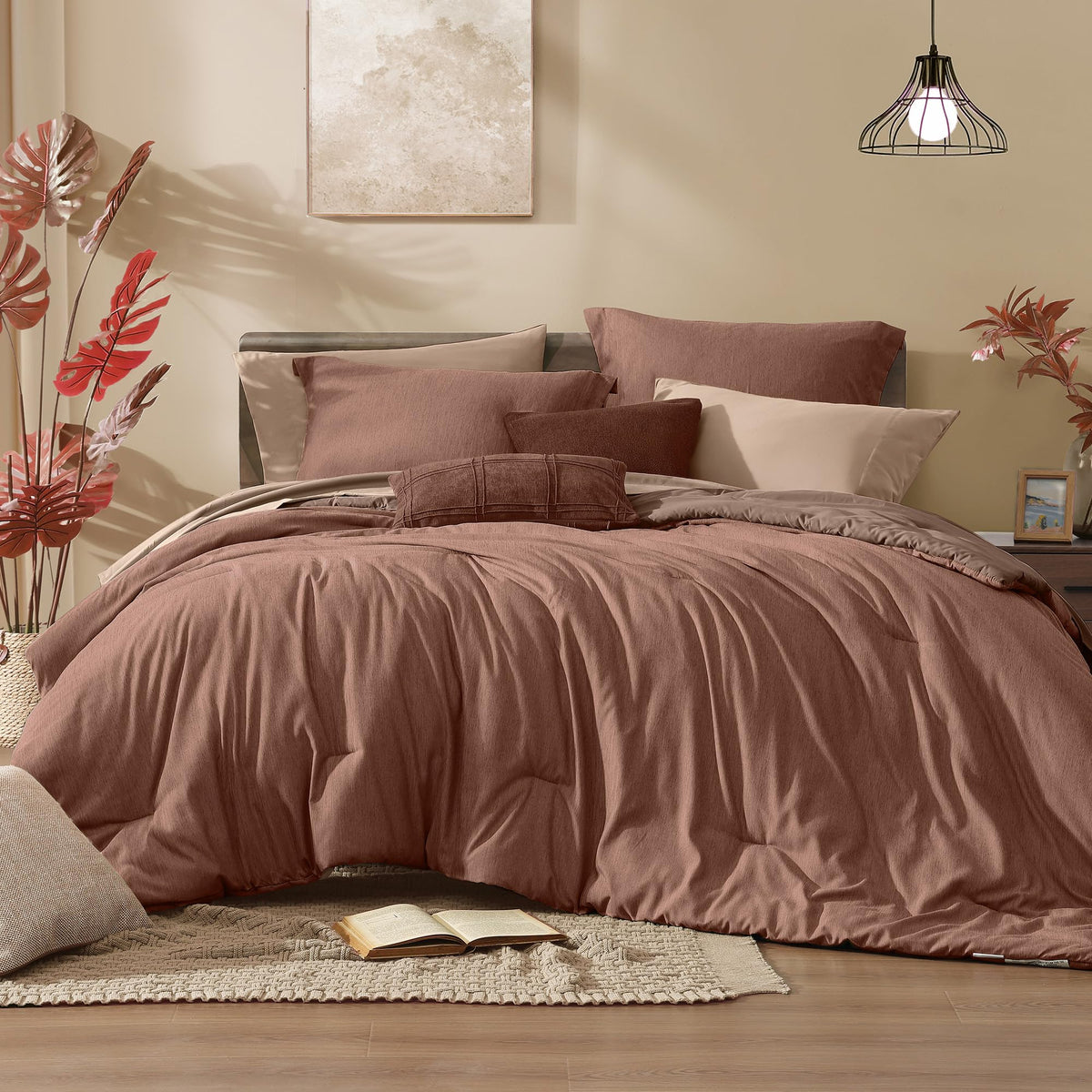 Monbix Queen Comforter Set Deep Forest 7 Pieces Bed in a Bag
