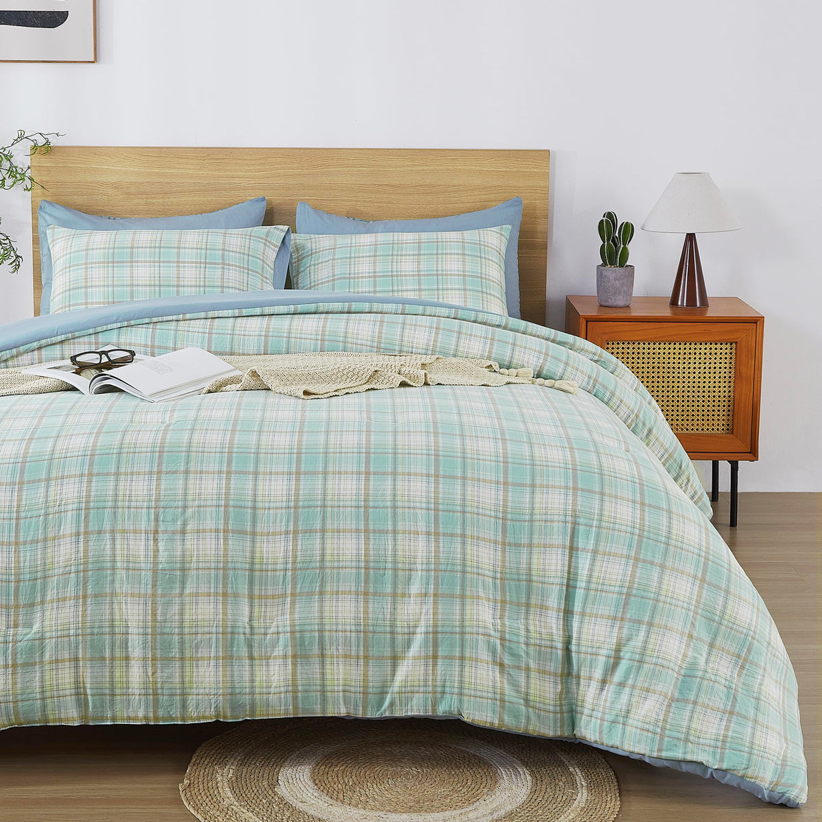 Oli Anderson King Comforter Set, Blue Gingham, Reversible, 3 Pieces