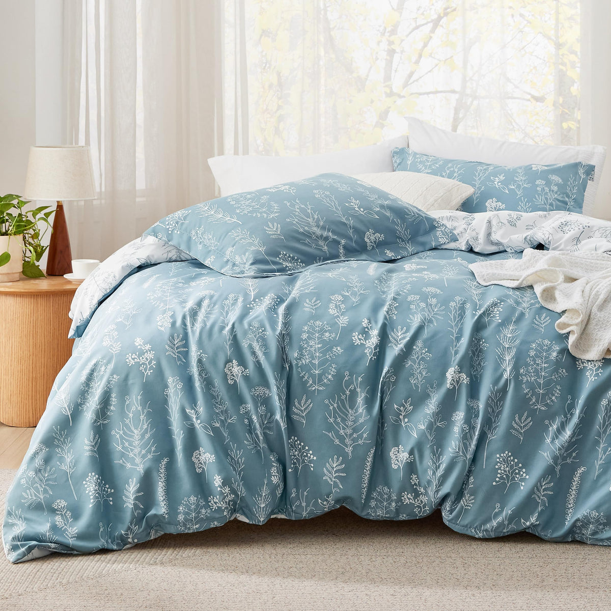 Bedsure Floral Comforter Set Cute Bedding Set California King Sage Green