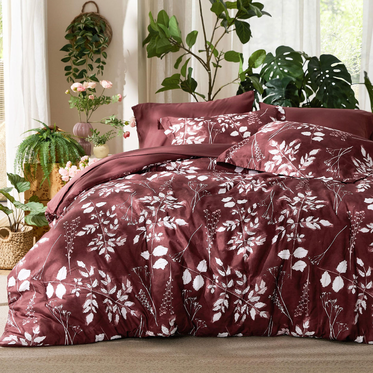 Bedsure Sage Green Queen Comforter Set, Floral Bedding Sets, 7 Piece