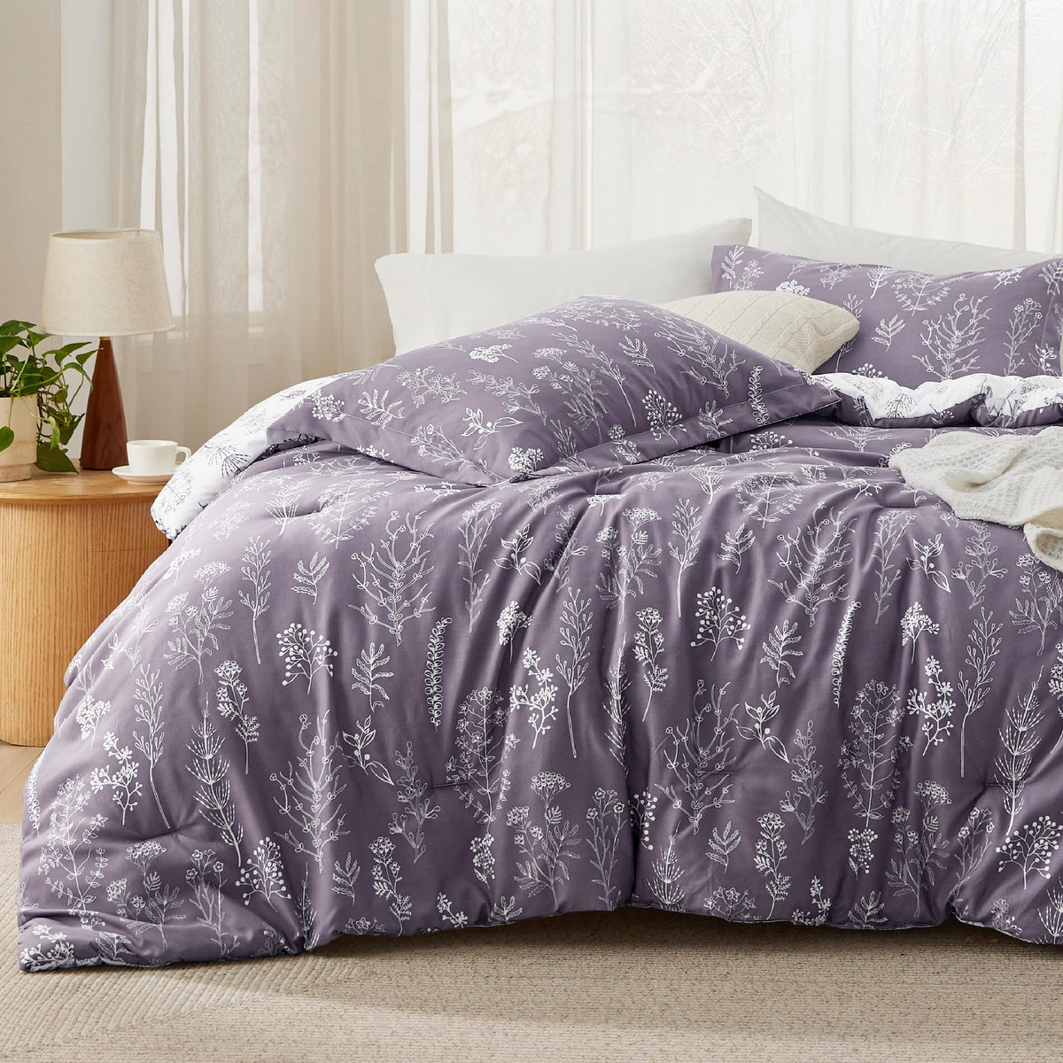 Bedsure Floral Comforter Set Cute Bedding Set California King Sage Green