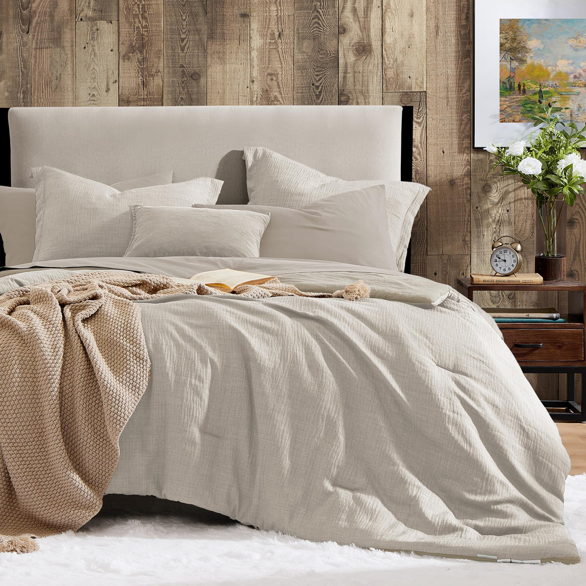King Comforter Set - 7 Pieces Green Textured Bed in a Bag King Bedding Set