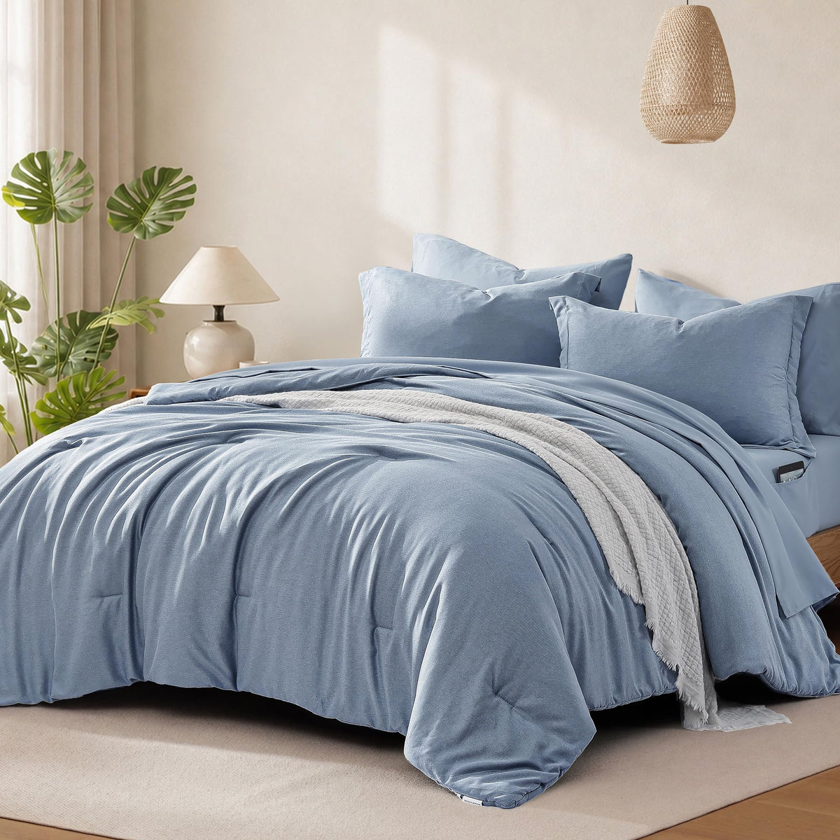King Bedding Set - 7 Pieces Green Comforter Set King Size Soft Bed in a Bag