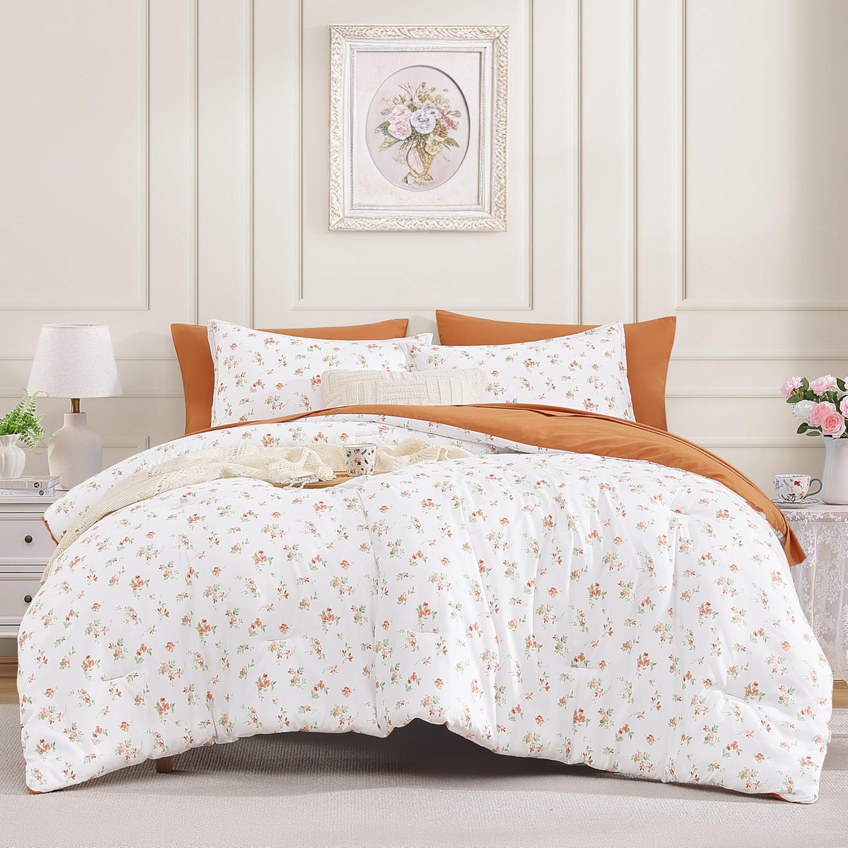 Andency Floral Full Comforter Set, 7 Pieces Cute Blue Coquette Bedding
