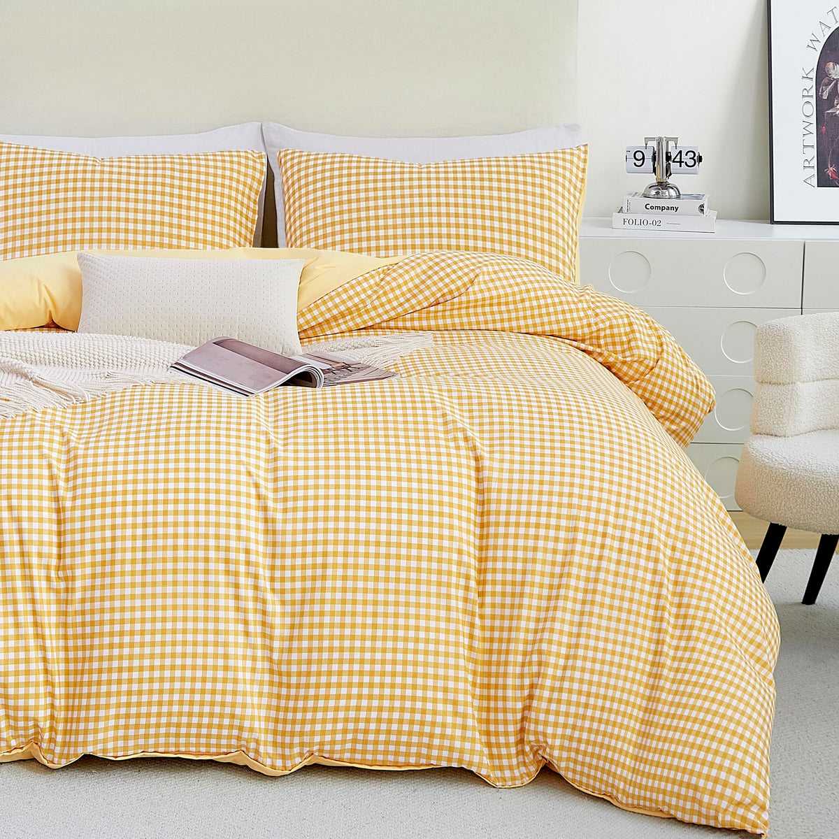 Oli Anderson King Comforter Set, Blue Gingham, Reversible, 3 Pieces