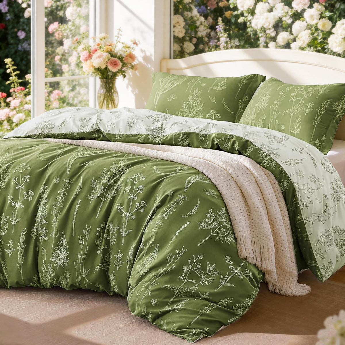 Love's cabin Floral Comforter Set Cute Bedding Full Reversible 3Pcs Pink