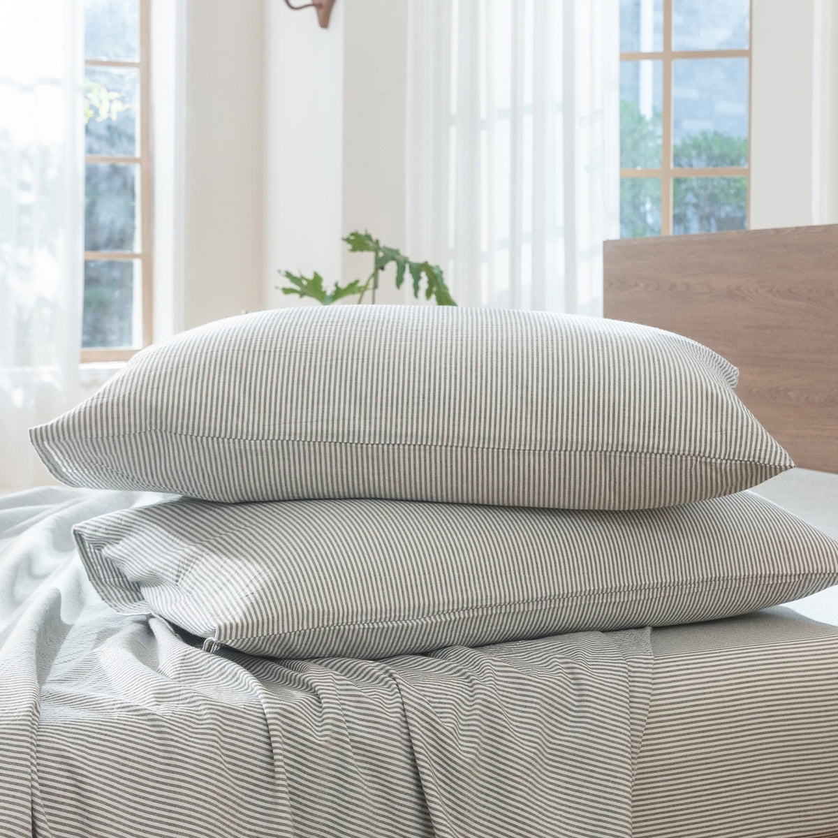 MOOMEE Pillowcase Set of 2 100% Washed Cotton Linen-Like King