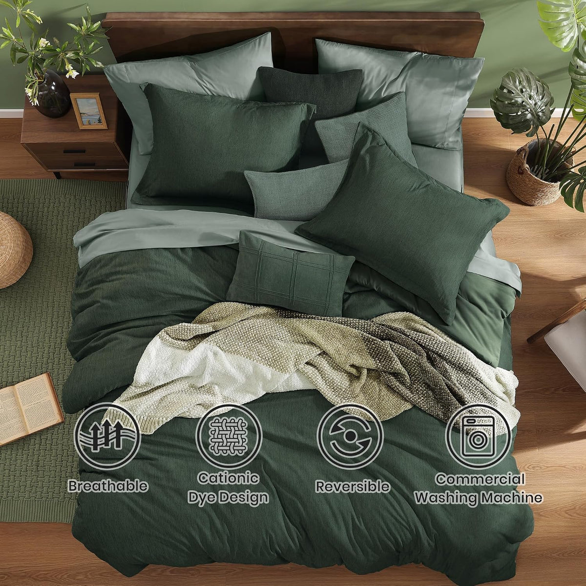 Monbix Queen Comforter Set Deep Forest 7 Pieces Bed in a Bag