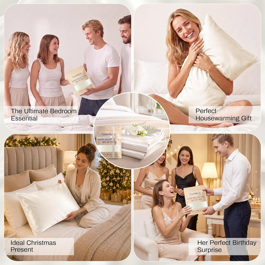 Satin Pillowcases 2 Pack, Standard Size 20"X 26", Champagne White